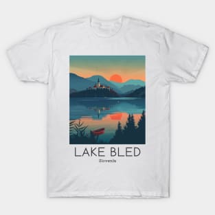 A Vintage Travel Illustration of Lake Bled - Slovenia T-Shirt